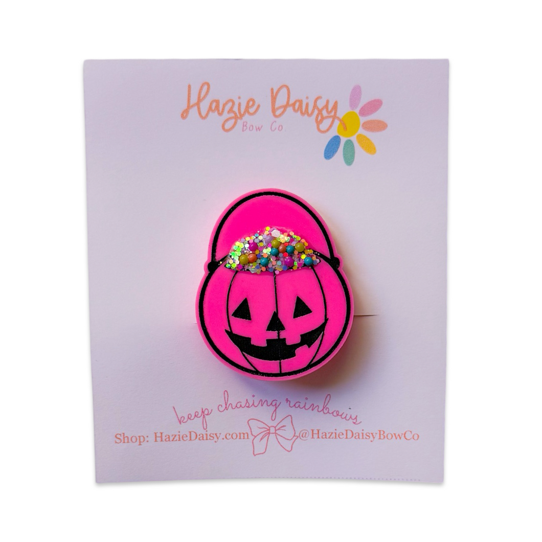 Hot Pink Pumpkin Pail Acrylic Clip/Pin