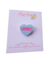 Load image into Gallery viewer, Conversation Affirmation Hearts Acrylic Clip/Pin