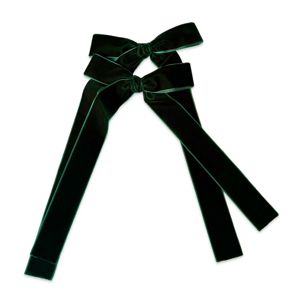 Evergreen Long Velvet Ribbon Bow