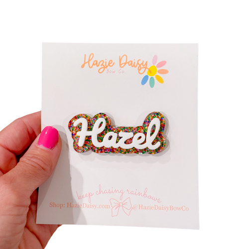 Confetti Custom Name Acrylic Clip/Pin