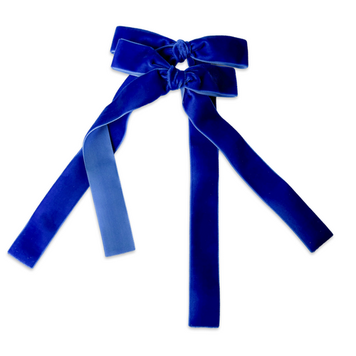 Luxe Blue Long Velvet Ribbon Bow