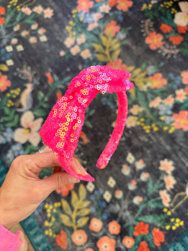 Neon Pink Sequined Double Stacked Bow Band