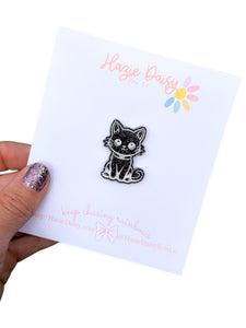 Holographic Black Glitter Cat Acrylic Pin