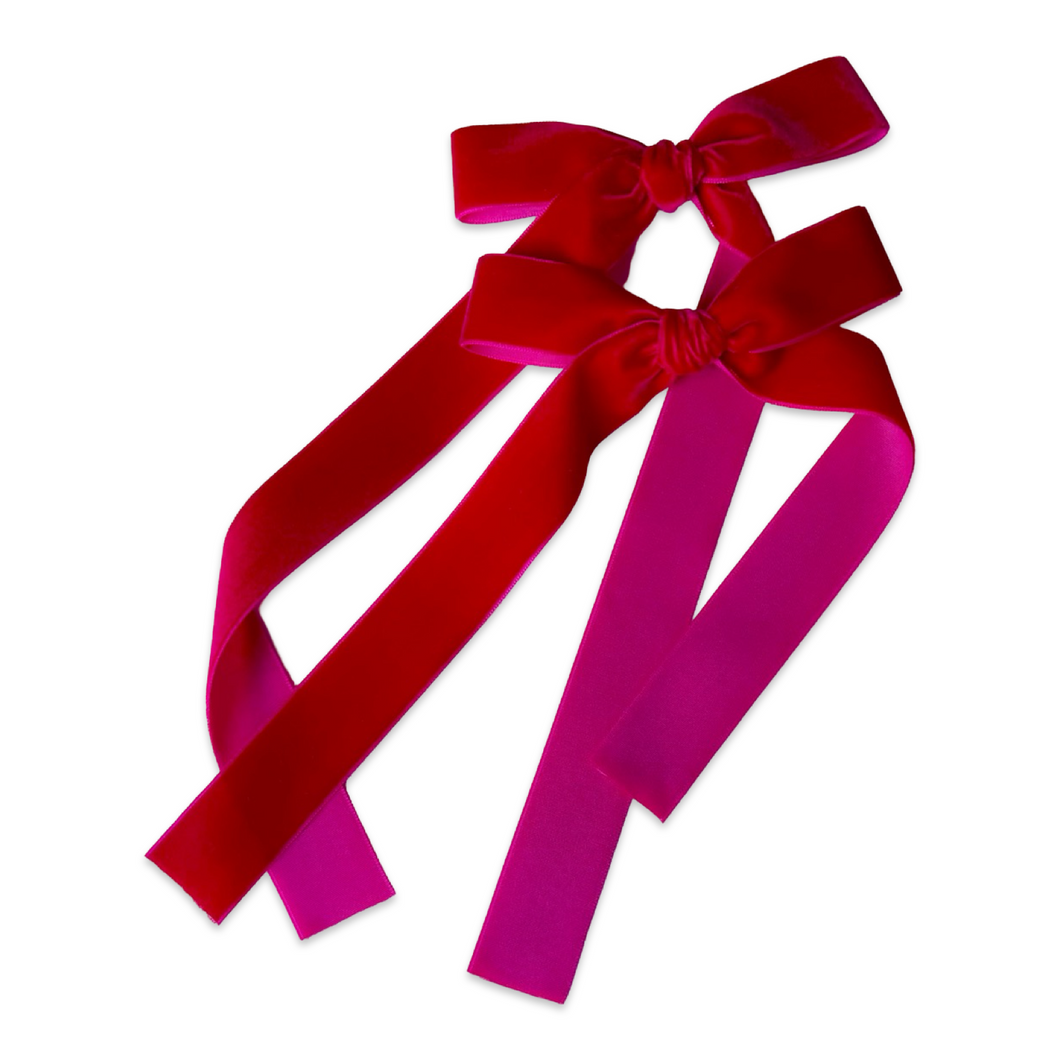 Fuschia Long Velvet Ribbon Bow