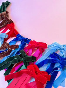 Fuschia Long Velvet Ribbon Bow