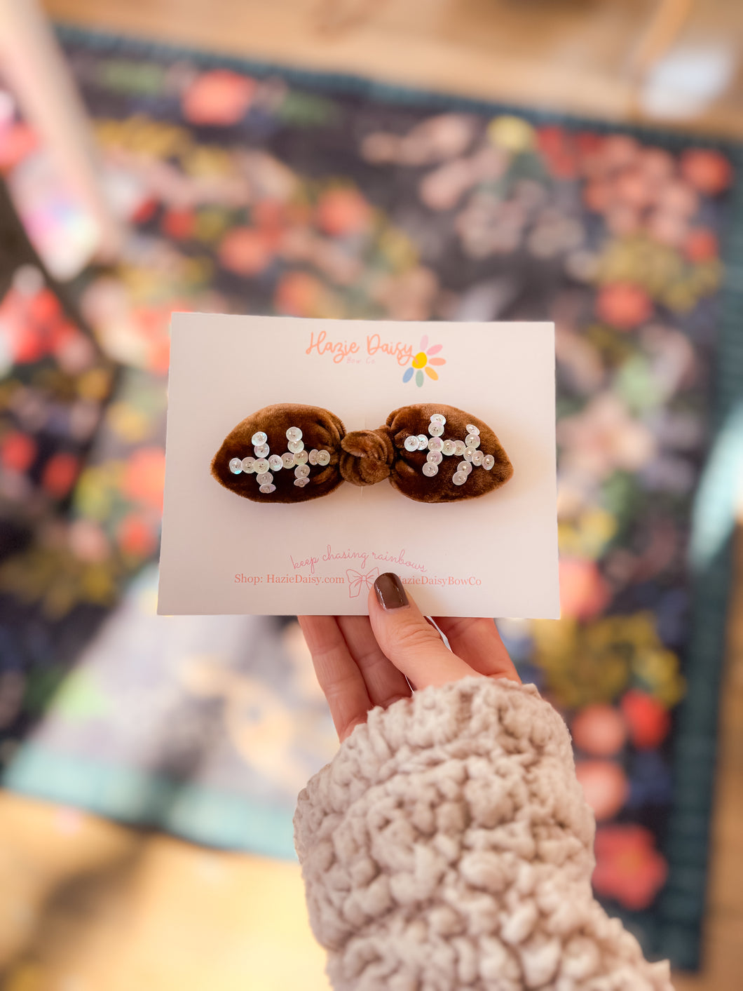 Gameday Velvet Football Knot Bow