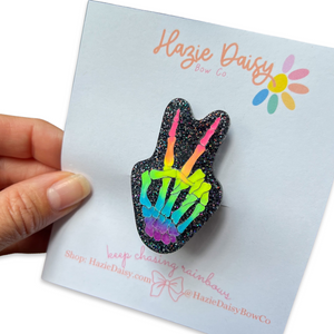 Rainbow Peace & Bones Clip/Pin *GLOWS*