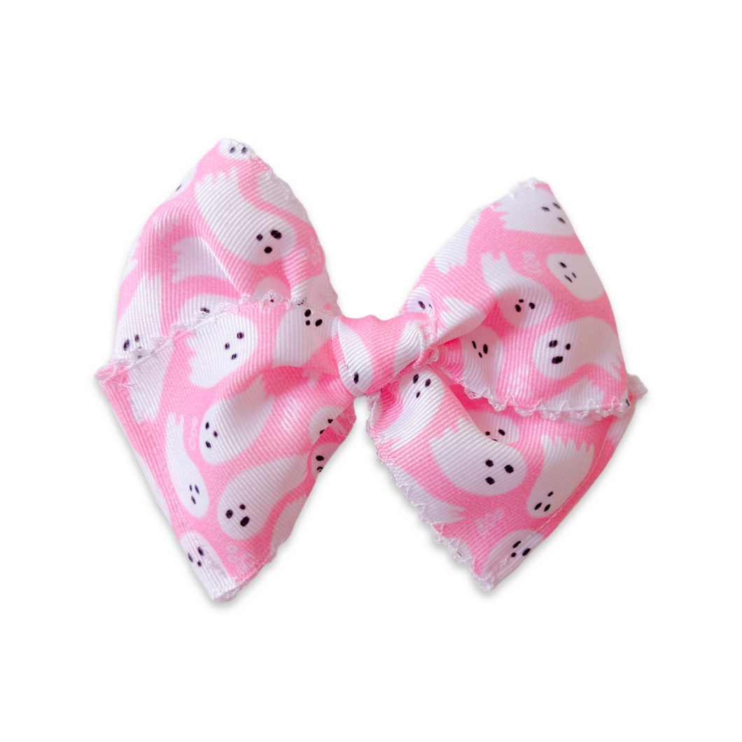 Pink Ghosts Scalloped Ribbon Bow ~ Standard