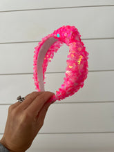Load image into Gallery viewer, Neon Pink Sequin Knotted Headband