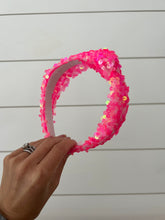 Load image into Gallery viewer, Neon Pink Sequin Knotted Headband