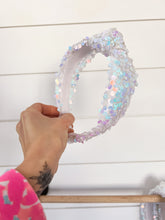 Load image into Gallery viewer, Iridescent White Sequin Knotted Headband