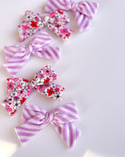 Load image into Gallery viewer, Candy Shop Lavender Striped  Velvet Ruthie Bow