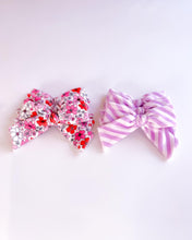 Load image into Gallery viewer, Candy Shop Lavender Striped  Velvet Ruthie Bow