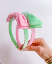 Load image into Gallery viewer, Mint &amp; Peony Color Block Double Stacked Bow Band (2 options)