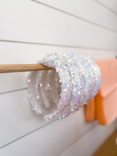 Load image into Gallery viewer, Iridescent White Sequin Knotted Headband